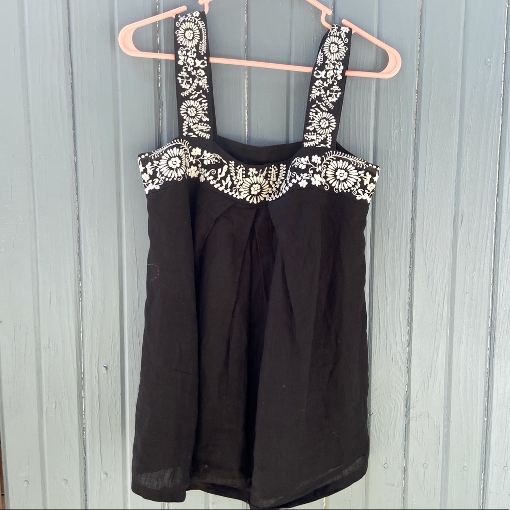 Black embroidered linen top